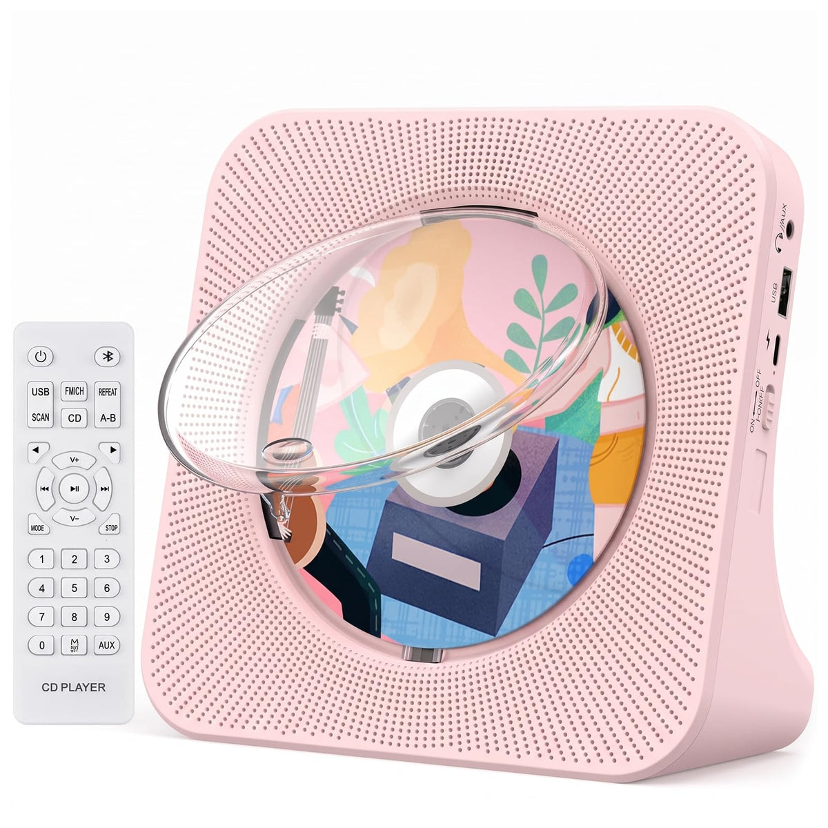 Portable CD Player with Bluetooth, Gueray Desktop CD Players for Home, Bulit-in Double HiFi Speakers, AUX&Headphone Jack, FM Radio Boombox with Remote Control, USB Port,LCD Display (Blue)