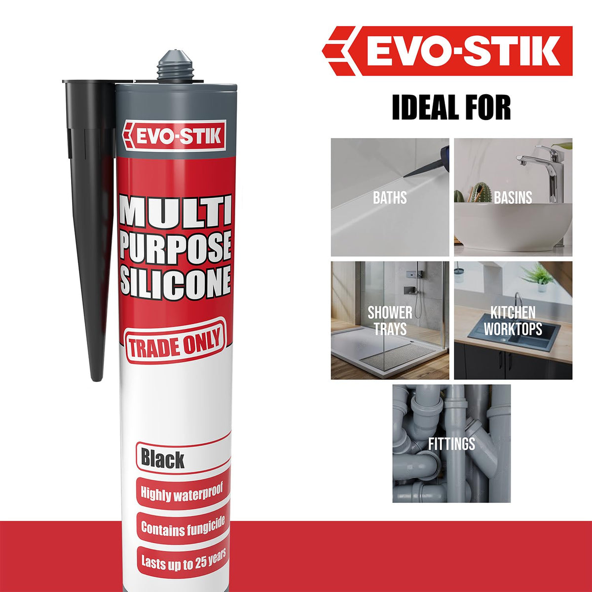 EVO-STIK Multipurpose Silicone Sealant Clear - Waterproof - Mould Resistant