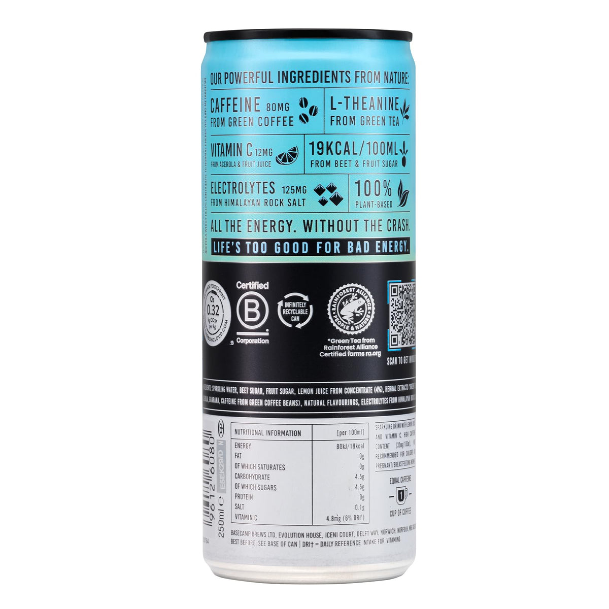 TENZING Natural Energy Drink, Plant Based, Vegan, & Gluten Free, +BCAA, Apple & Seaberry, 330ml (Pack of 12) - Packaging may vary