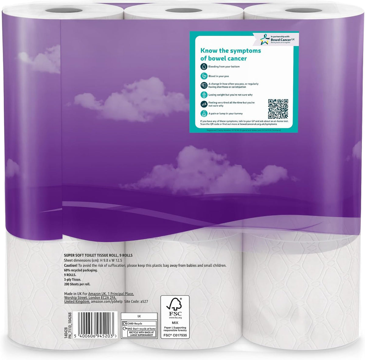 by Amazon Super Soft Toilet Tissue, 3-ply, 9 Rolls (1 Pack of 9), 200 Sheets per Roll