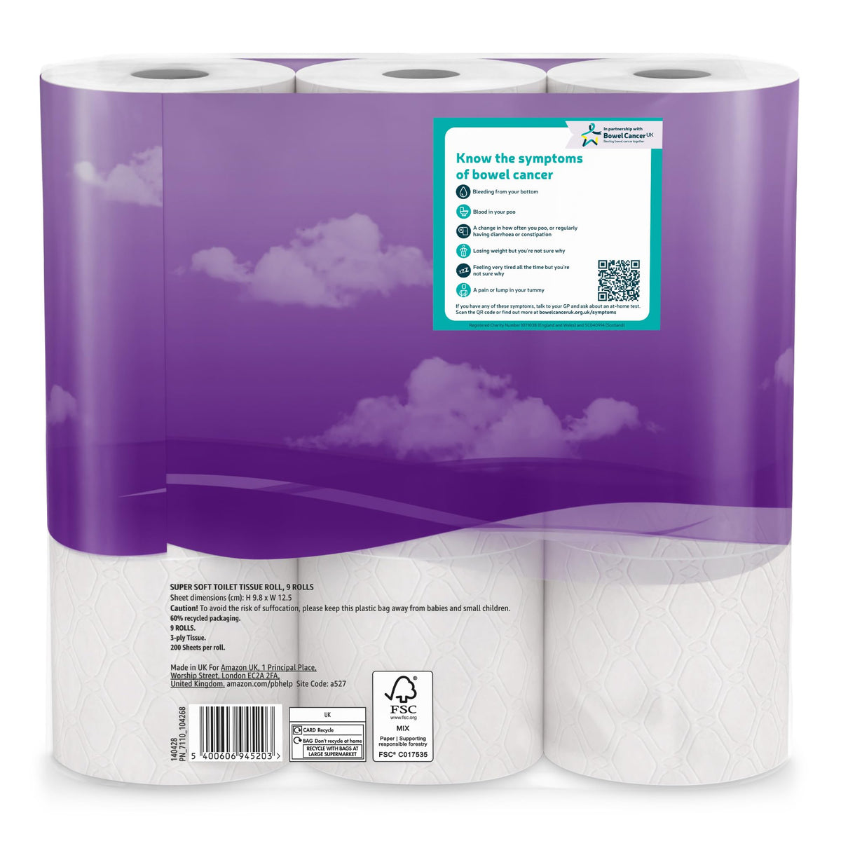 by Amazon Super Soft Toilet Tissue, 3-ply, 9 Rolls (1 Pack of 9), 200 Sheets per Roll