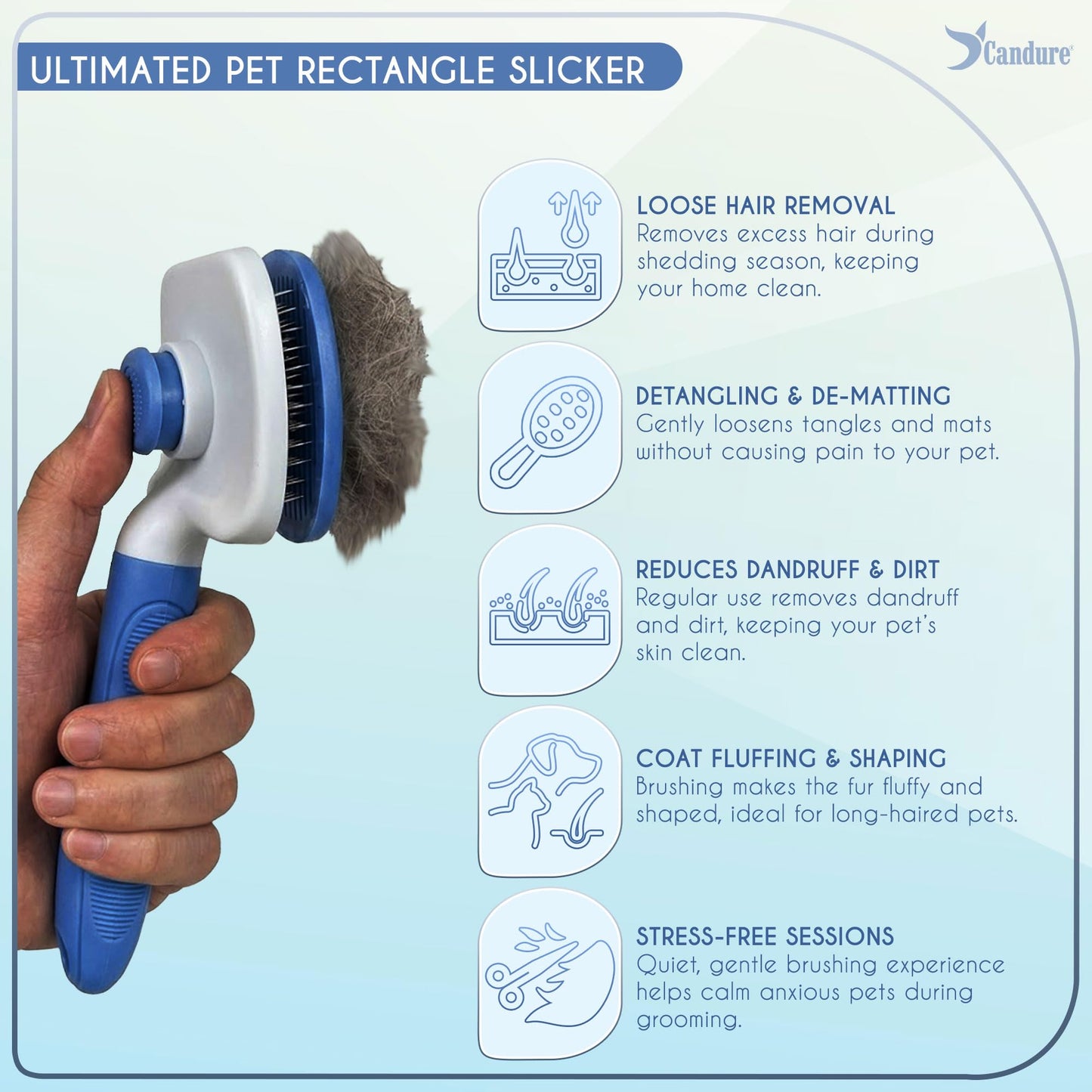 Candure Dematting Comb for Dog and Cat, Pet Grooming Rake and Brushes for Small, Medium & Large Dogs 17+9 Double Sided Deshedding Tool Removes Knots and Tangled Hair (Blue)