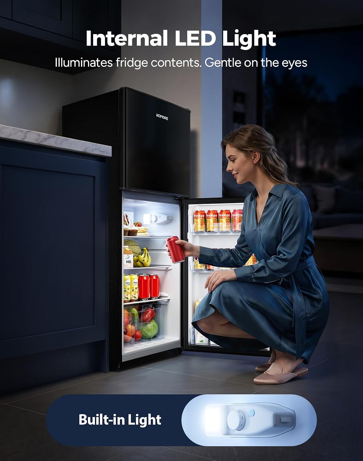 Small Fridge Freezers Freestanding 105L 7‑Stage Thermostat LED Light