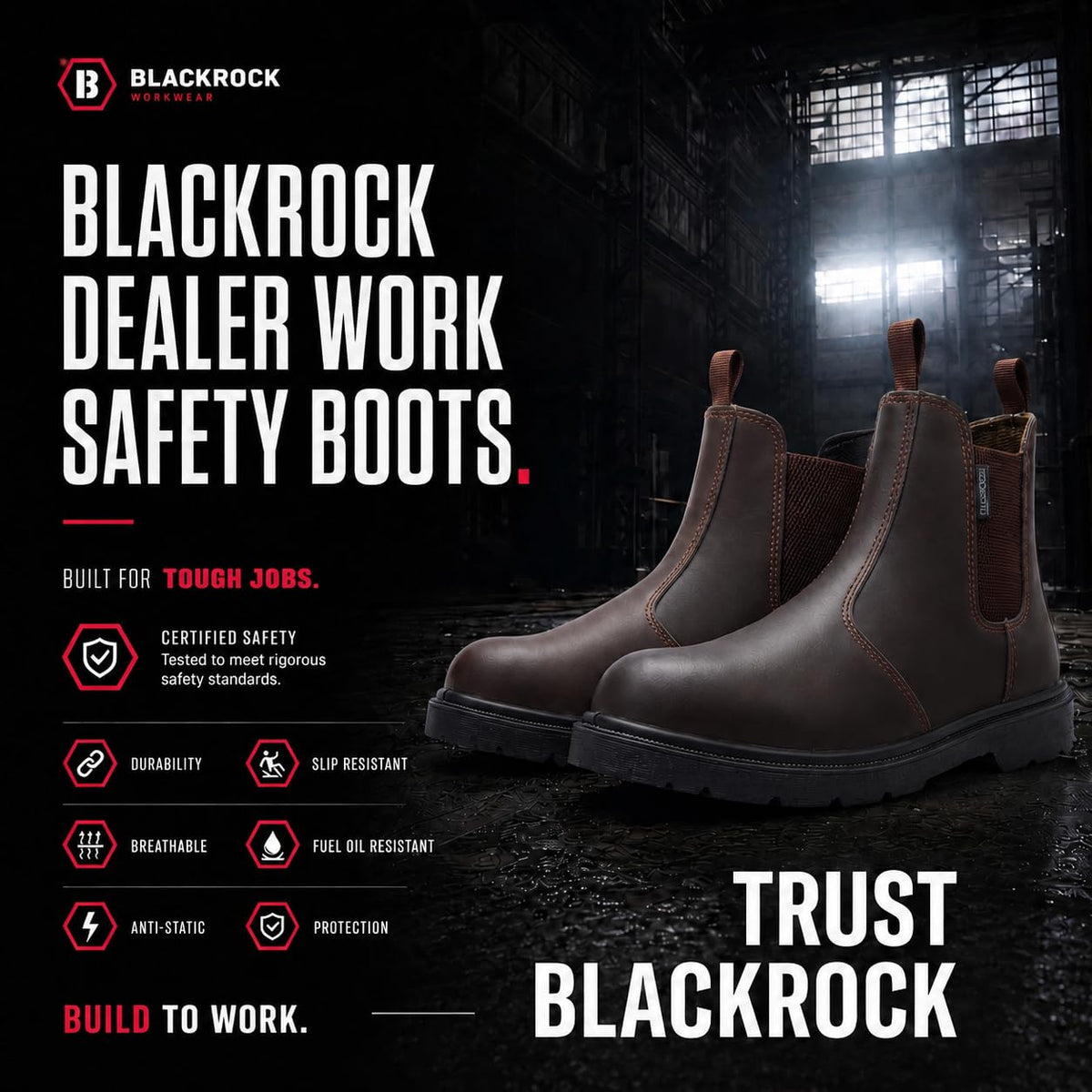 Blackrock Dealer Work Safety Boots, Steel Toe Cap, Size 9
