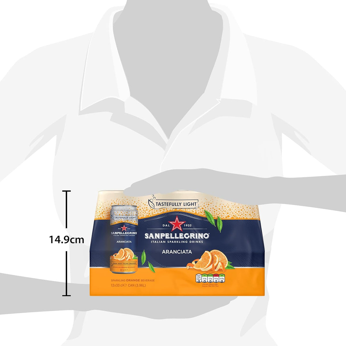 San Pellegrino Italian Sparkling Drinks Tastefully Light Sparkling Orange Canned Soft Drink 12 x 330ml | 64k Cals per Can (Pack of 2)