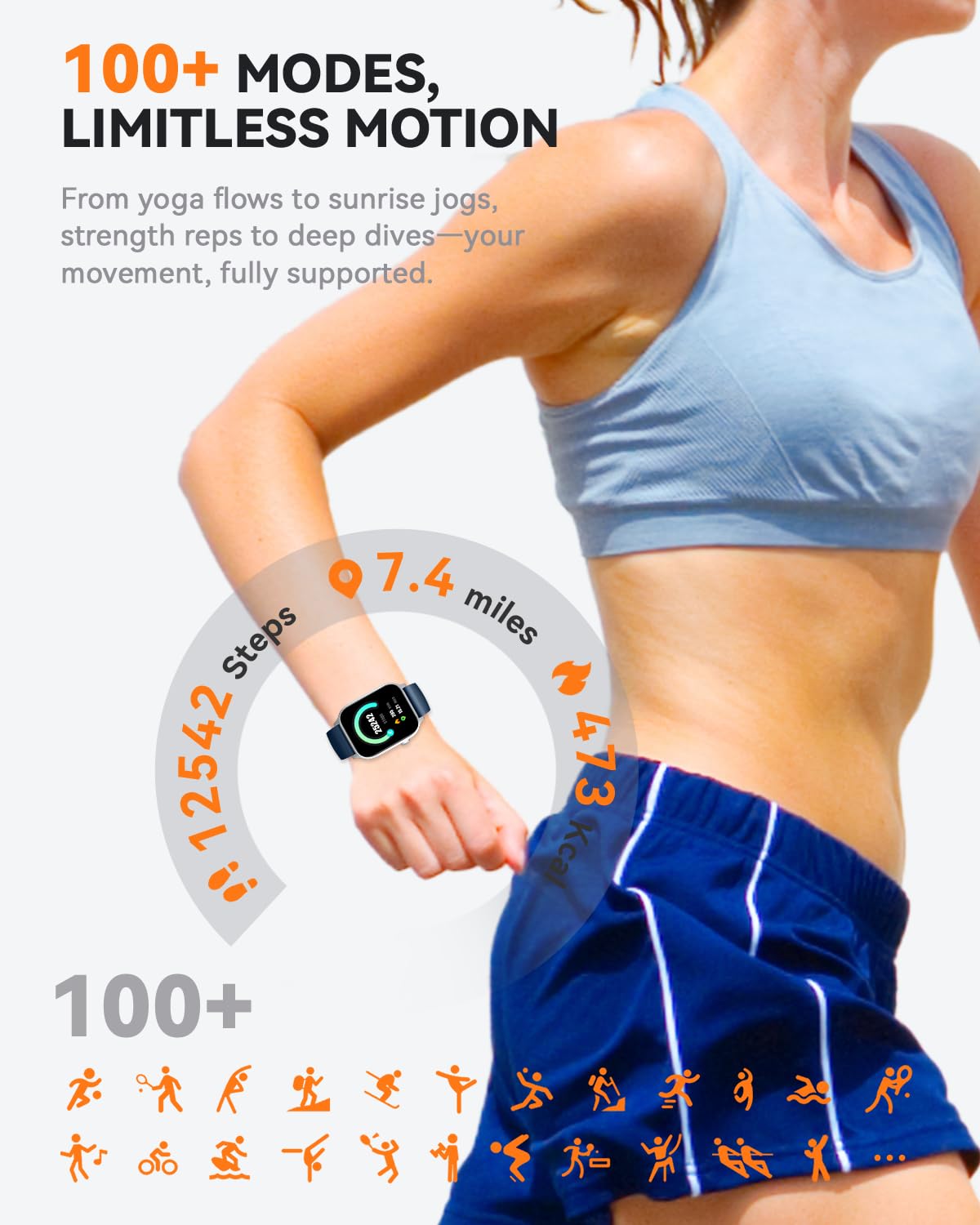 Smart Watch for Men Women- Answer/Make Call, 2024 IP68 Waterproof Fitness Tracker Watch with Sleep Step Counter Activity Smartwatch for Samsung Android iPhone iOS (Black-Blue, 1.83)