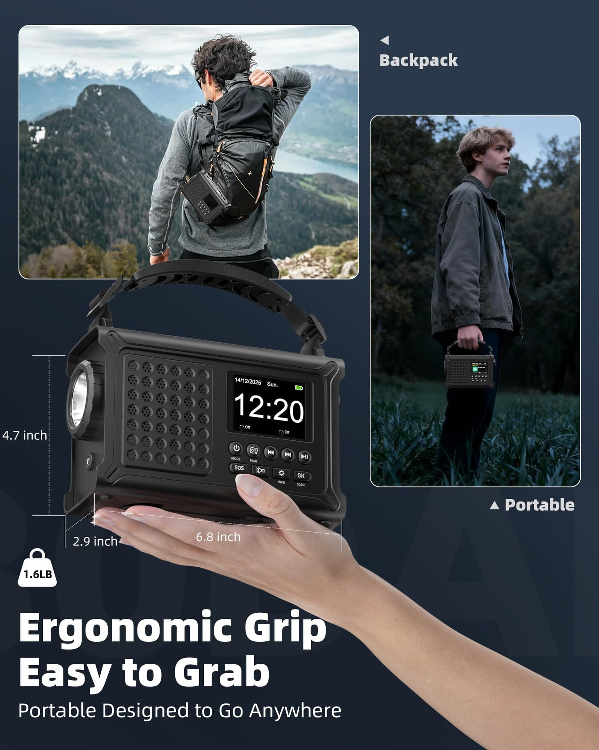 Roxicosly DAB+/DAB/FM Solar Wind Up Radio with 12000mAh Battery, Bluetooth