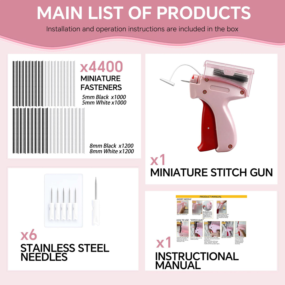 Stitchy Quick Clothing Fixer, Mini Stitch Gun for Clothes, Clothing Stitch Tagging Gun with Case,Stitchy Tool with 6 Needles,1500 Black & 1500 White 5mm Micro Fasteners