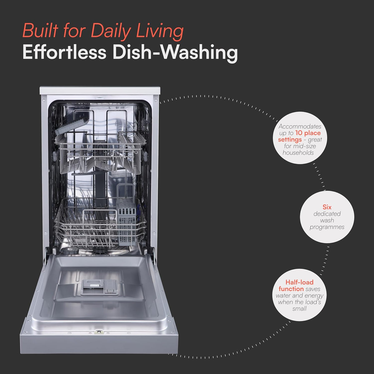 Cookology 45cm Slimline Under-Counter Dishwasher - Stainless Steel