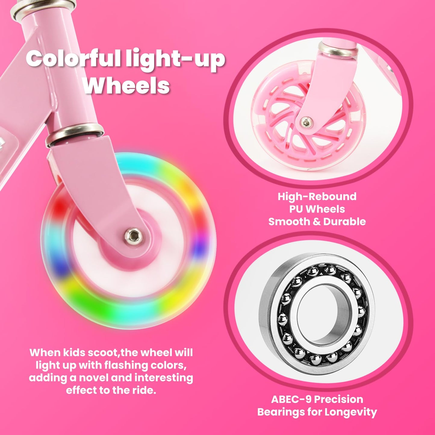 TENBOOM Kids Scooter with LED Light-Up Wheels — Adjustable Height, Aluminium Frame