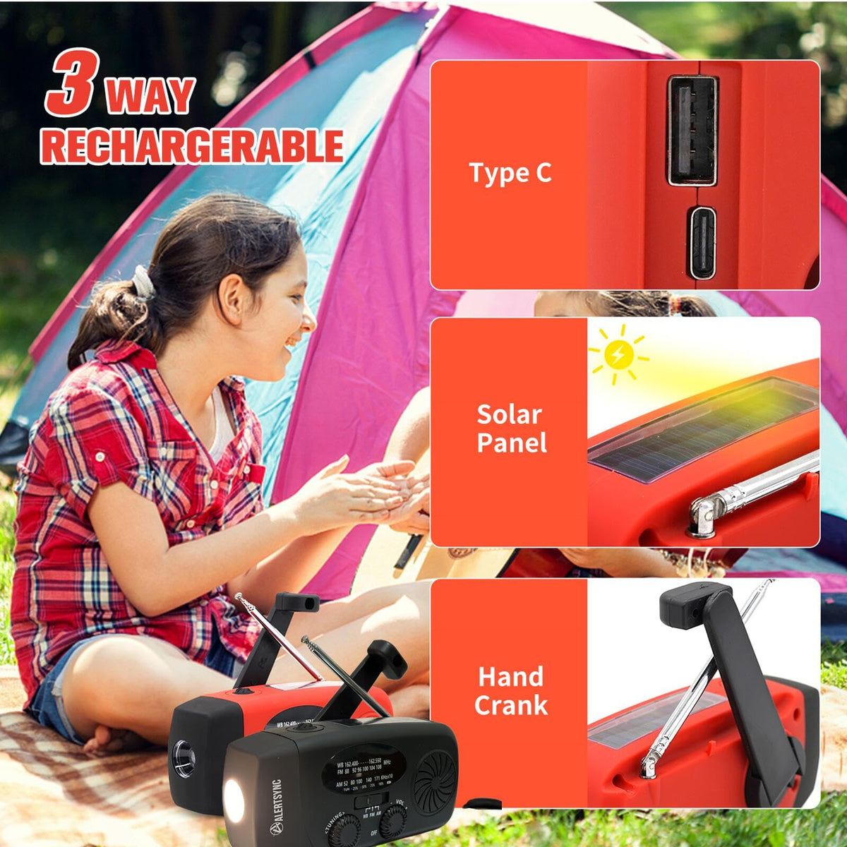 5000mAh Wind Up Solar Radio, Emergency Crank Weather Radio, FM/AM Radios