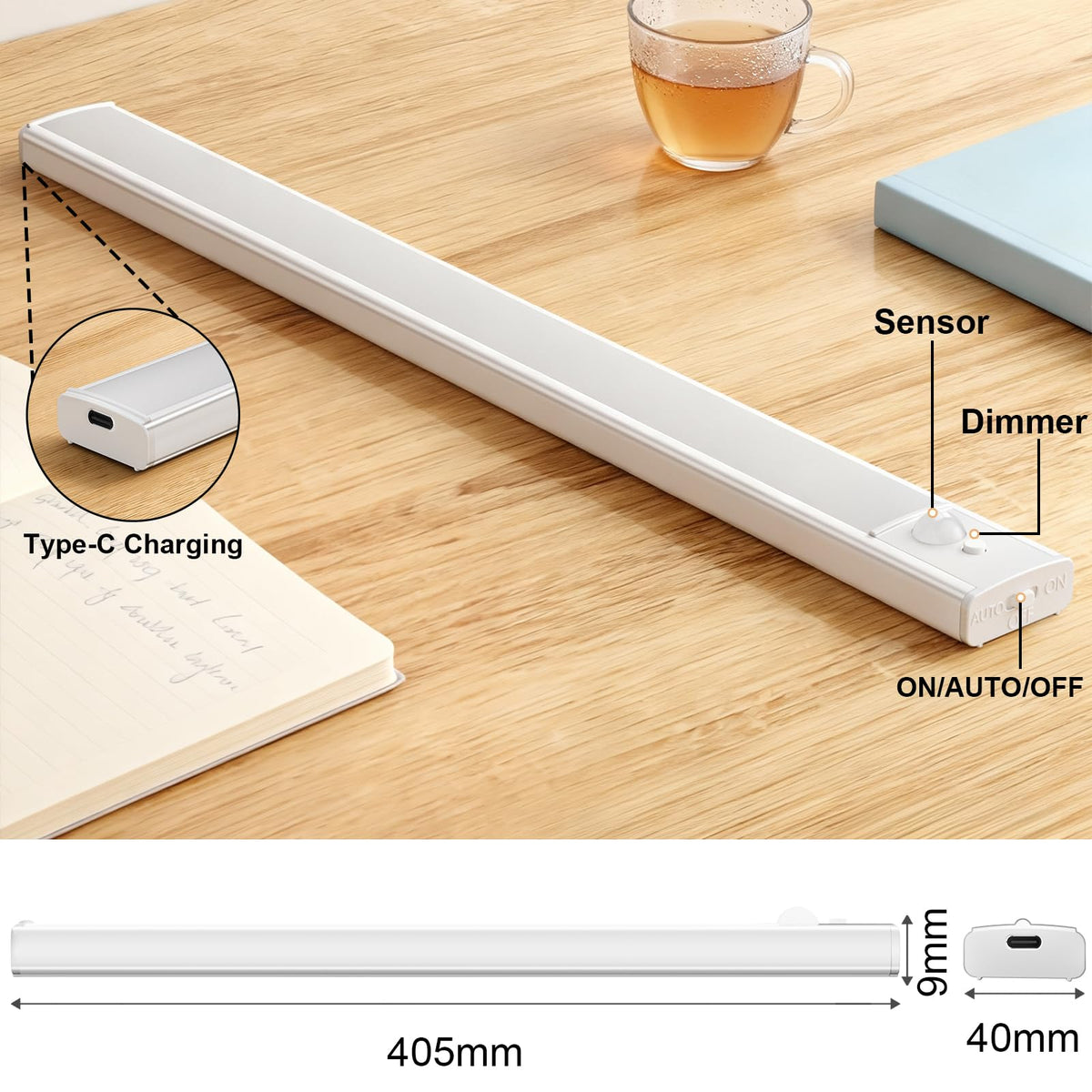 daphomeu 5 Pack Rechargeable Under Cupboard Kitchen Lights, 20CM Dimmable Warm Cabinet Light, LED Motion Sensor Lights Indoor, Magnetic Stick Light for Kitchen Shelf Stairs Wardrobe