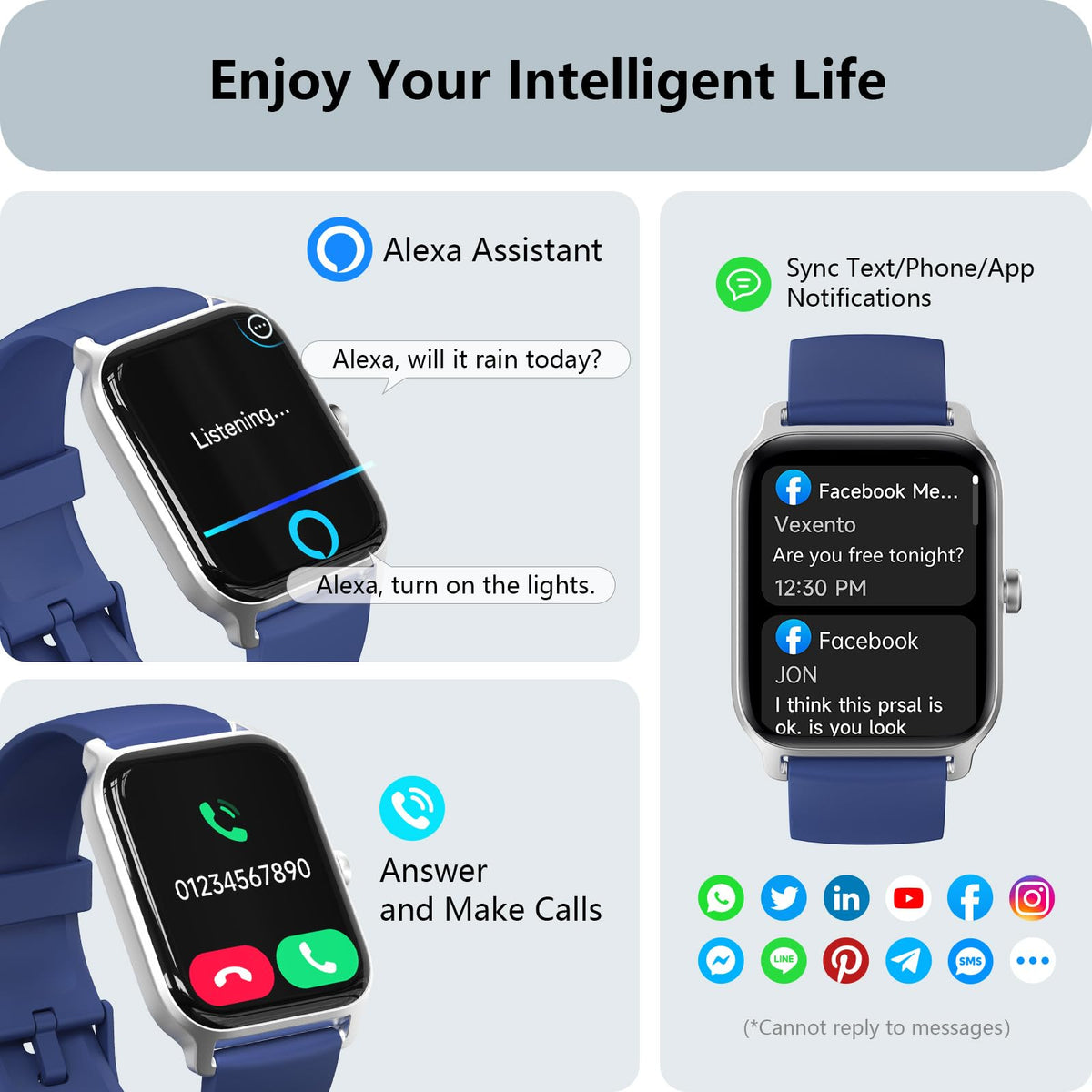 Smart Watch for Women, Answer/Make Calls, Alexa Built-in, [1.8"HD Screen] Smart Watches for Women iPhone/Samsung/Android, Fitness Watch with Heart Rate Sleep SpO2 Monitor,IP68 Waterproof, 100+ Sports