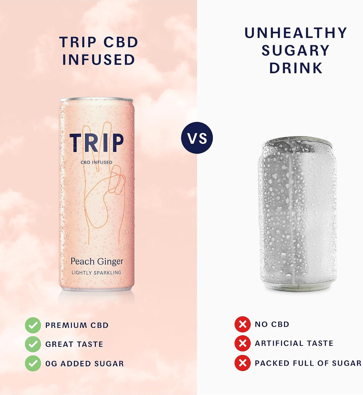 TRIP Sparkling Drink, Low Calorie, Vegan, Peach Ginger, 12 pack