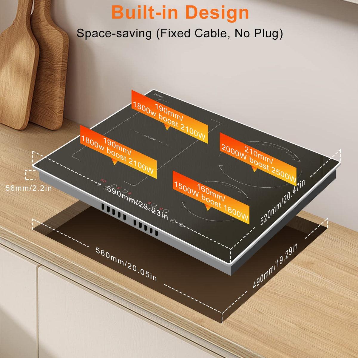 Hobsir Induction Hob with Flex Zone, Built-in Electric Hob 4 Burners 60 cm