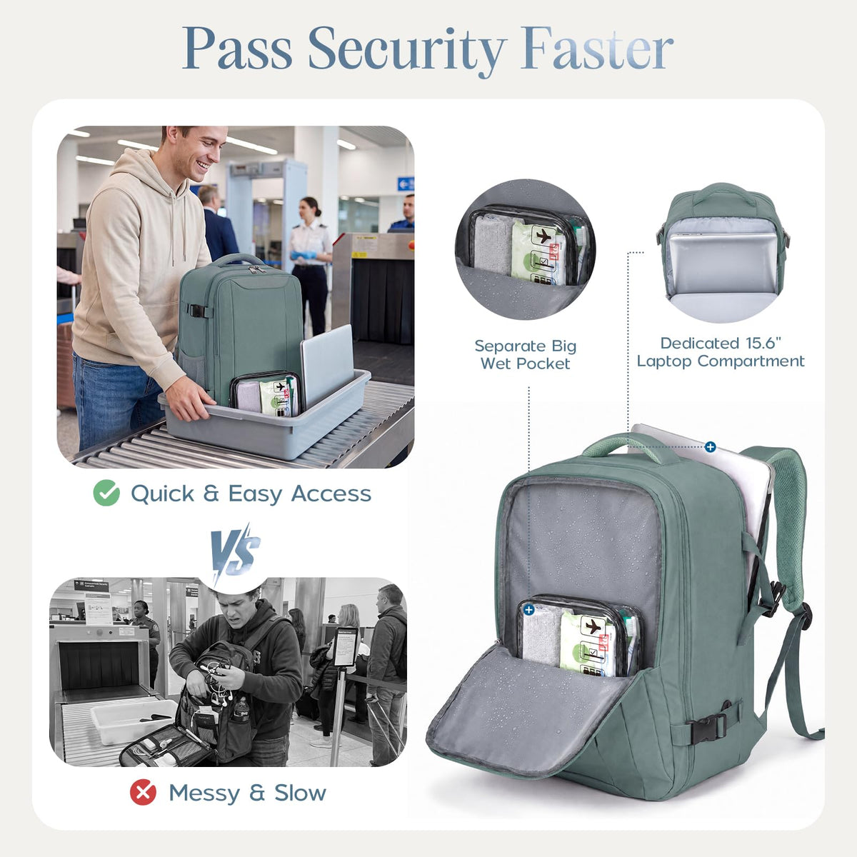 Xkdoai for Ryanair Cabin Bags 40x30x20,Backpack with TSA Approved Clear Bag