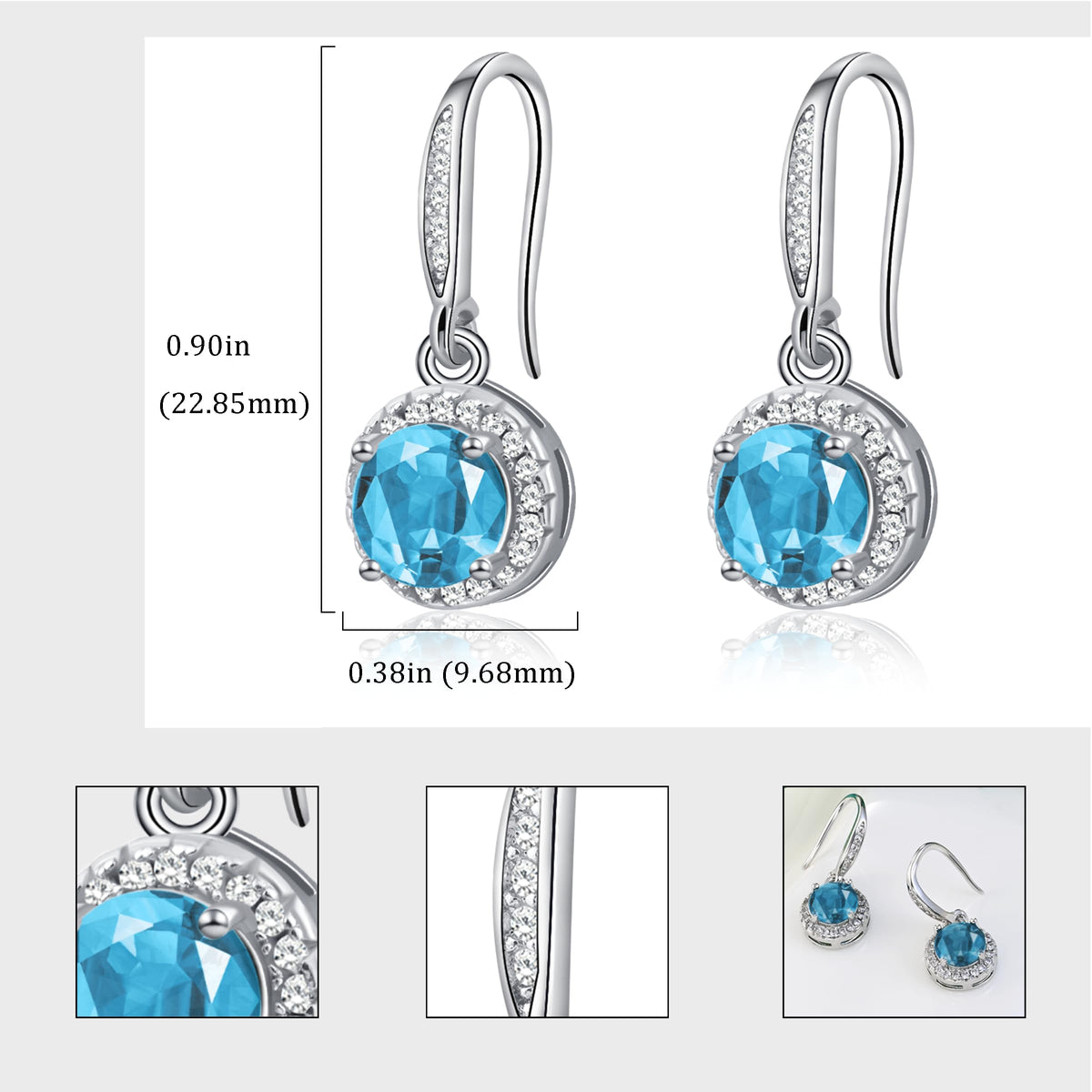 Birthstone Drop Earrings for Women, Silver Plated Dangle Earrings