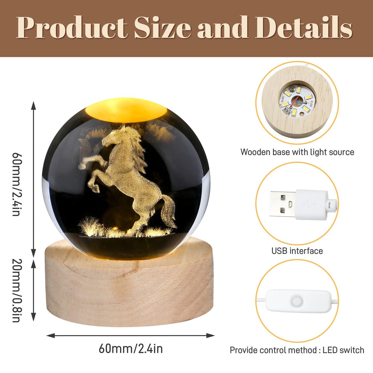 Glass Christmas Reindeer 3D Crystal Ball Christmas Ornaments