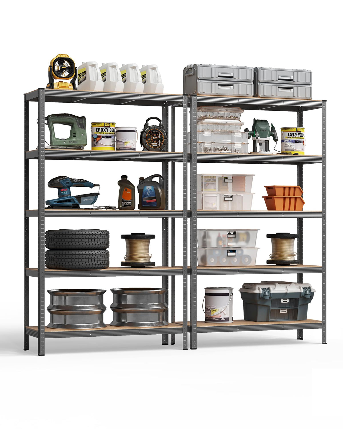 SONGMICS 5-Tier Heavy-Duty Shelving Units, Set of 2, Boltless Assembly