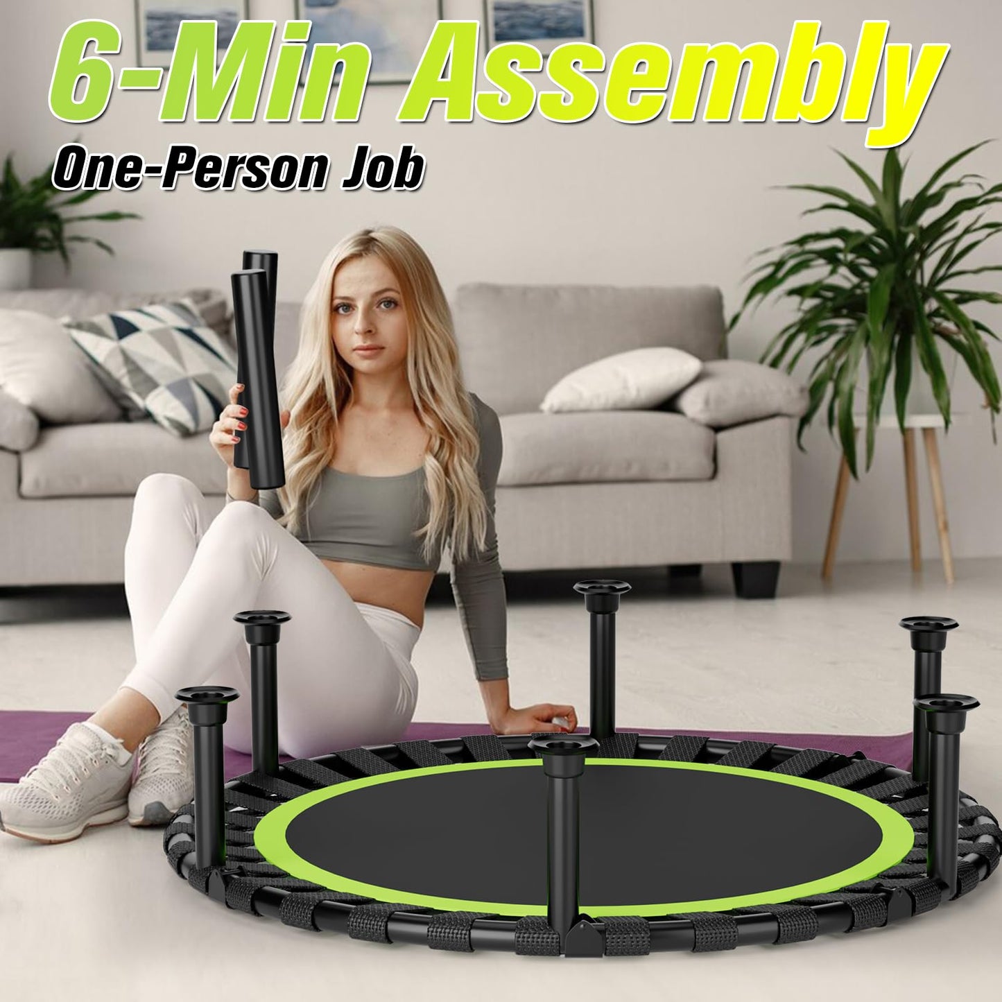 ZCMHAXJ Foldable Mini Trampoline, 40" Rebounder Trampoline for Adults & Kids, 450lbs Capacity with/without U/T-Shaped Adjustable Bar, Indoor Fitness Workout Exercise Equipment