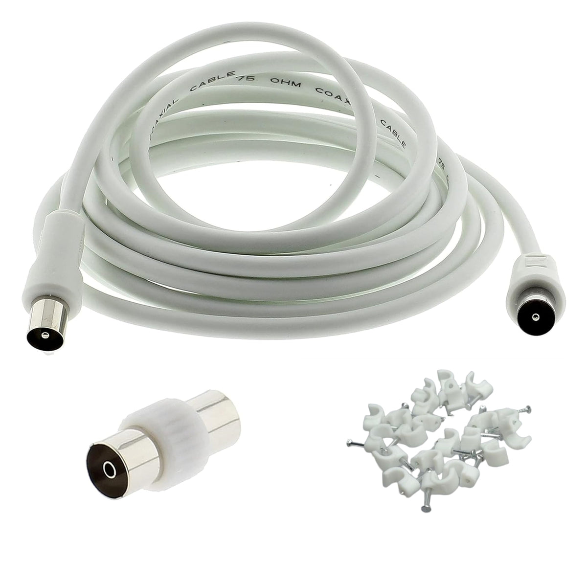3C2V TV Coaxial Cable 8M - Nickel Plated RF Coax Extension Lead for Freesat, Aerial Socket, Freeview, Sat,DVD,VCR,SKY, Smart U-HD TV, Virgin, BT, Antenna Box, Y Splitter, Signal Booster 8.0 Meter