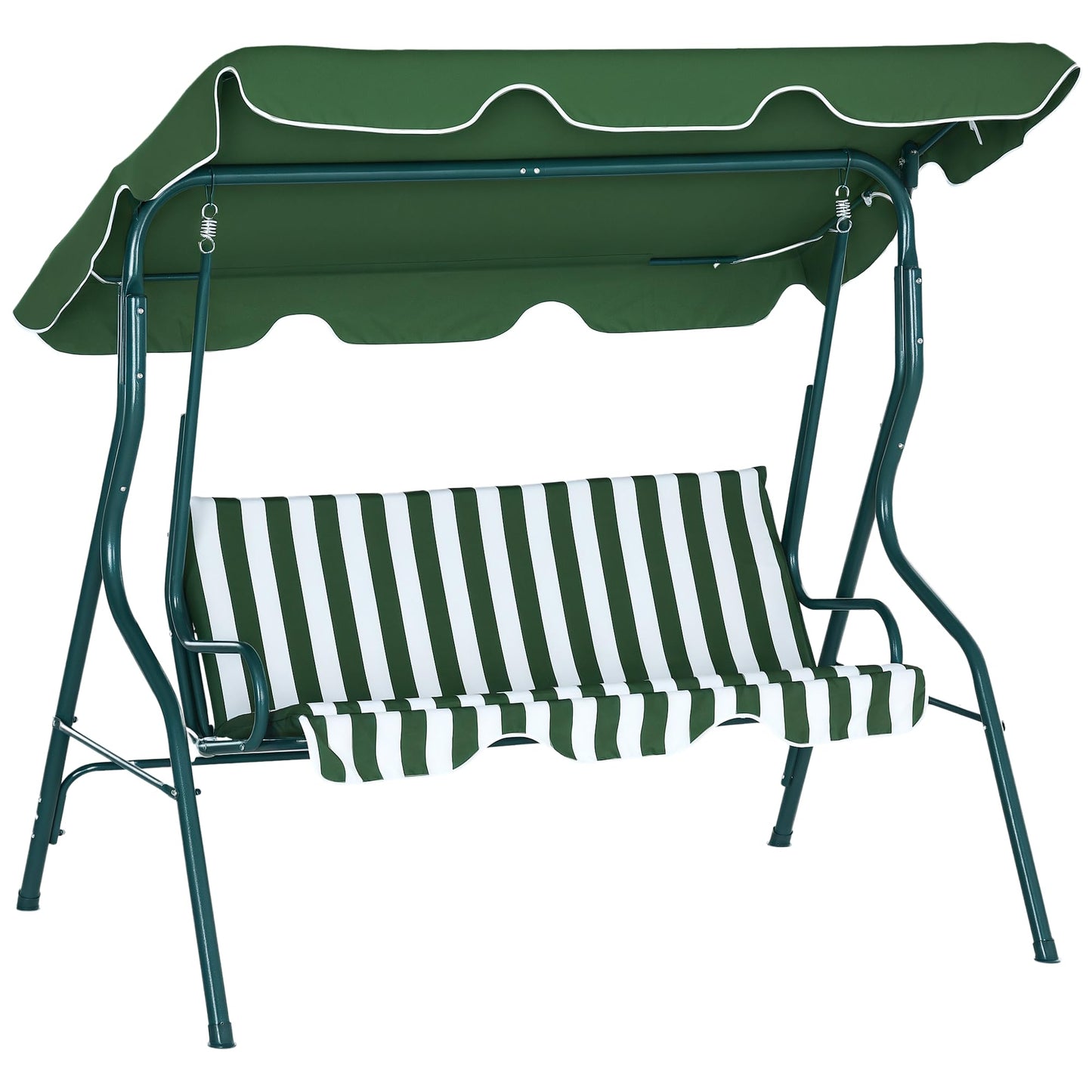 Outsunny 3 Seater Canopy Swing Chair Outdoor Garden Bench with Adjustable Canopy and Metal Frame - Blue Stripes