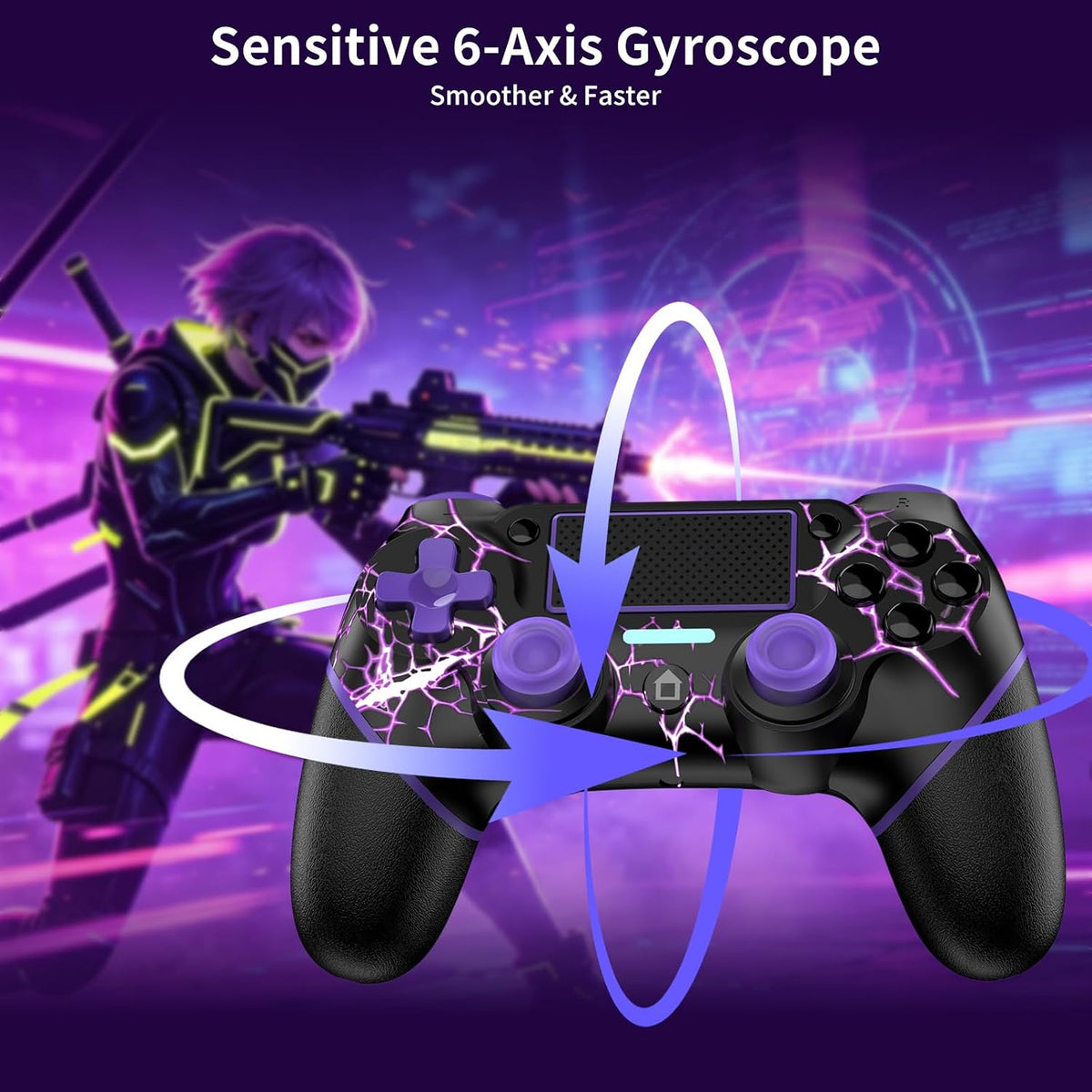 Reddening for PS4 Controller 2 Pack, Controller PS4 for PS4/Pro/Slim/PC, Gamepad Joystick with Turbo/Back Button/Dual Vibration/6-Axis Gyro Sensor/Touch Panel (2 printed purple)