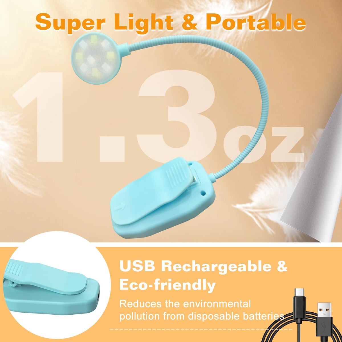 KTEBO Book Reading Light 2 Packs Rechargeable, Eye Care 10 LED Lamp for Reading in Bed - Adjustable Brightness, 3 Color Temperatures, 30+ Hours Runtime, Gifts for Book Lovers