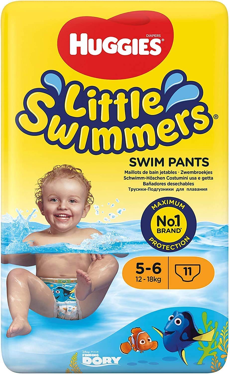 Huggies Little Swimmers, Swim Nappies, Size 5-6 - 33 Pants - Maximum Protection Swimming Nappies with Leak Guards - All-Round Stretchy Waistband