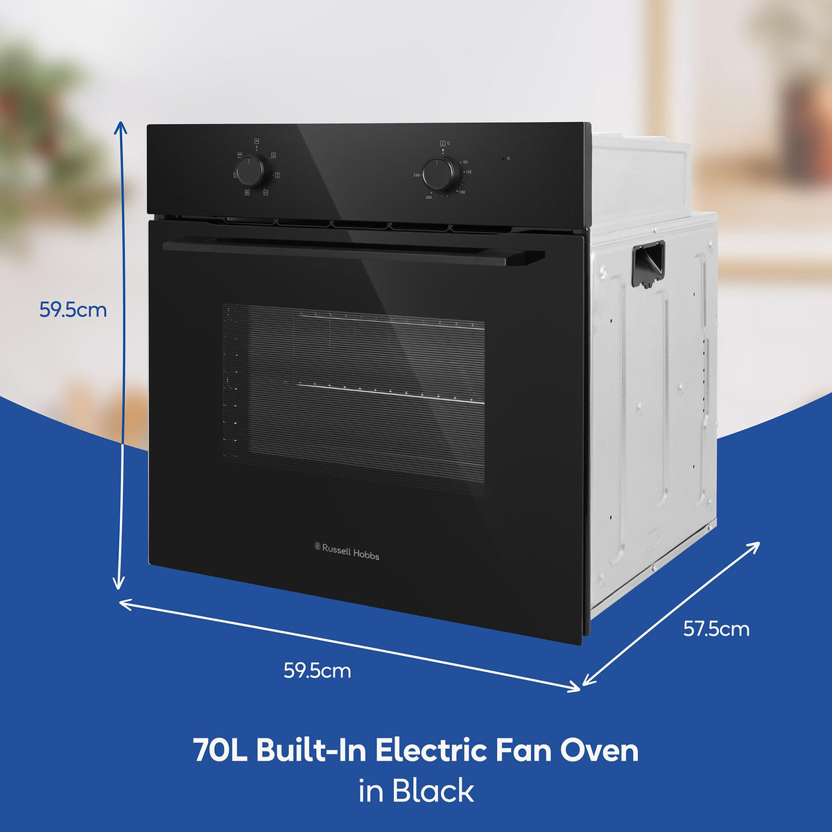Russell Hobbs 70L, 60cm Wide, Single Electric Built-in Fan Oven and Grill in Stainless Steel, 6 Oven Functions, RHFEO7004SS