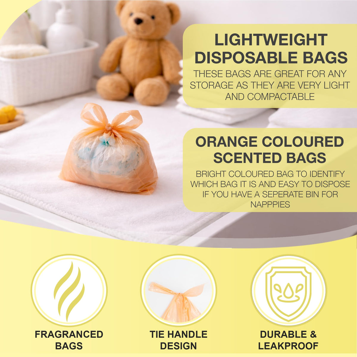 D.A.Y. Republic 150 Nappy Bags Fragranced Diaper Disposal Bags, Tie Handle