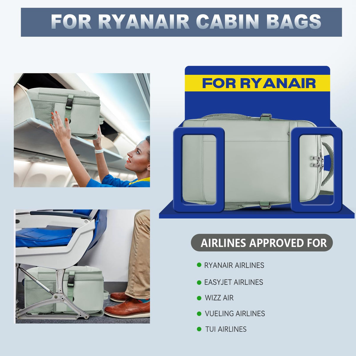 Lossga Ryanair Cabin Bags 40x30x20 Underseat Carry-ons Travel Backpack (Pack of 2)
