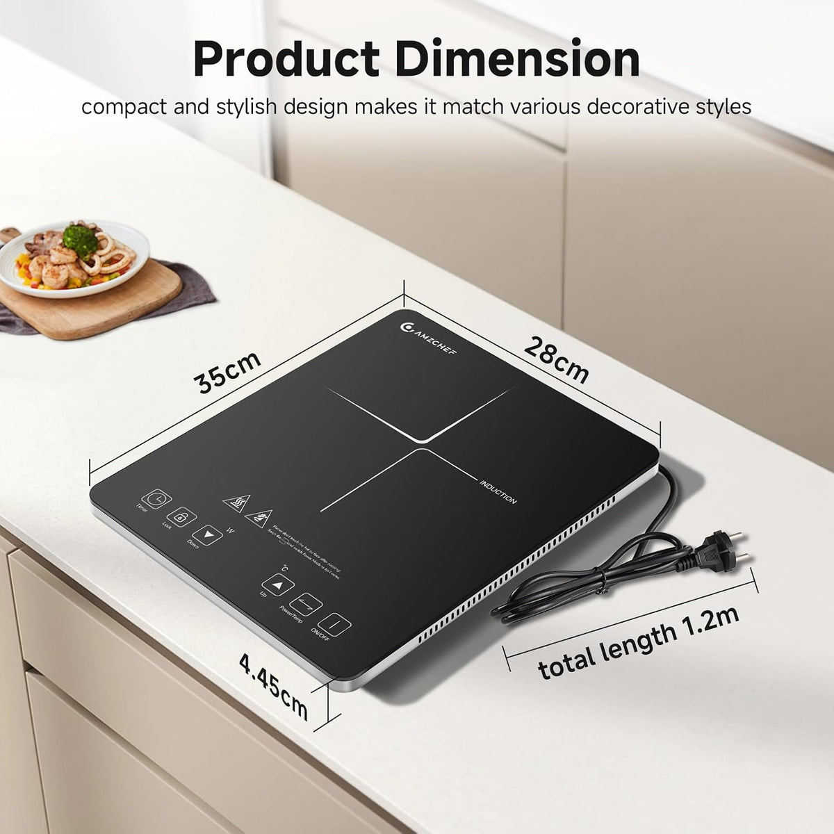 AMZCHEF Single Induction Cooker, Ultra-thin Induction Hob with Fashion Look, 20-level Power and Temperature Control, Black Frosted Glass Panel, Touch Sensor, 3-hour Timer, Safety Lock