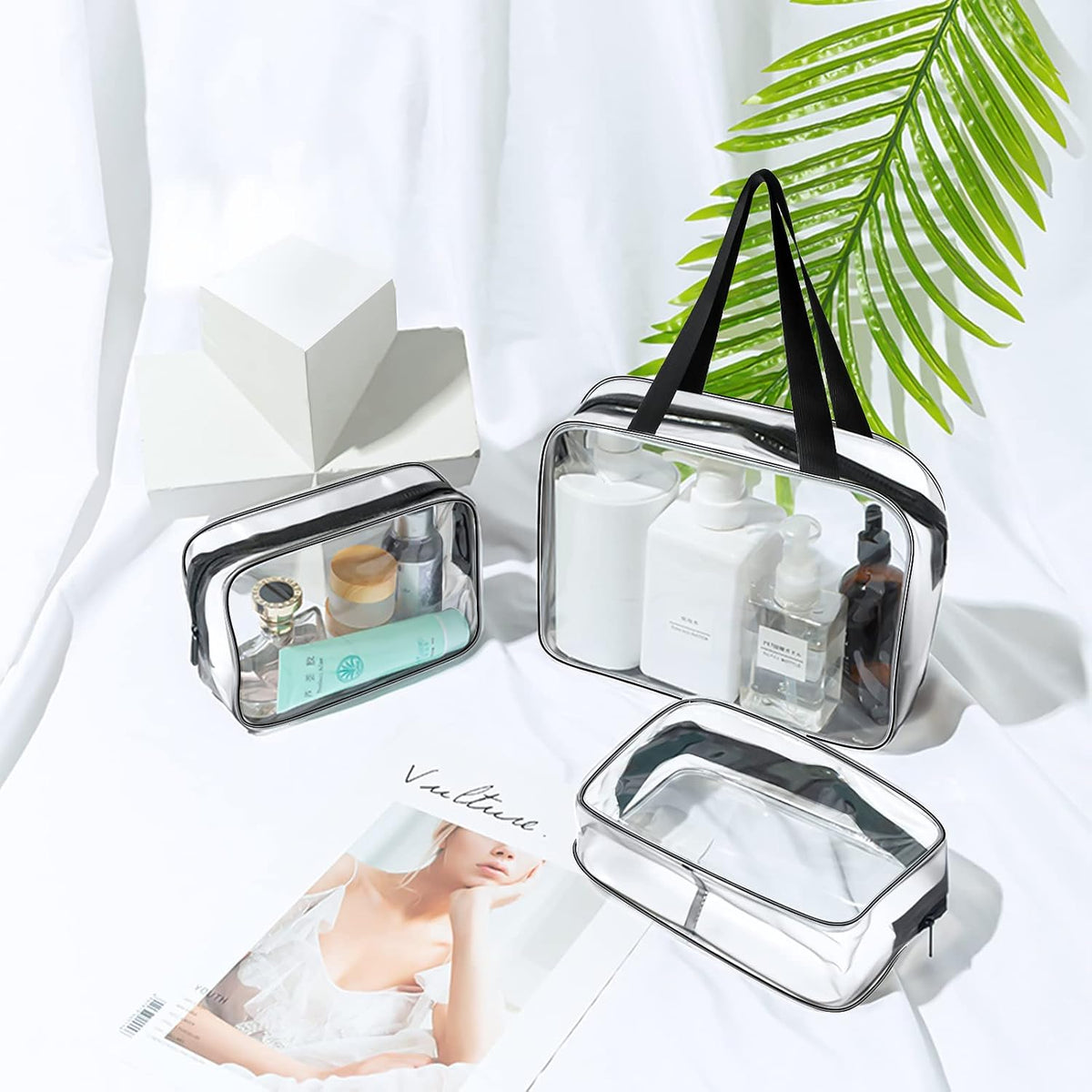 Aucuu Clear Toiletries Bag, 3 Pack PVC Waterproof Toiletries Carry Pouch, TSA Approved Travel Toiletry Bag with Zipper, Multi-Size Cosmetic Makeup Bags for Men, Women and Kids - Travel Business