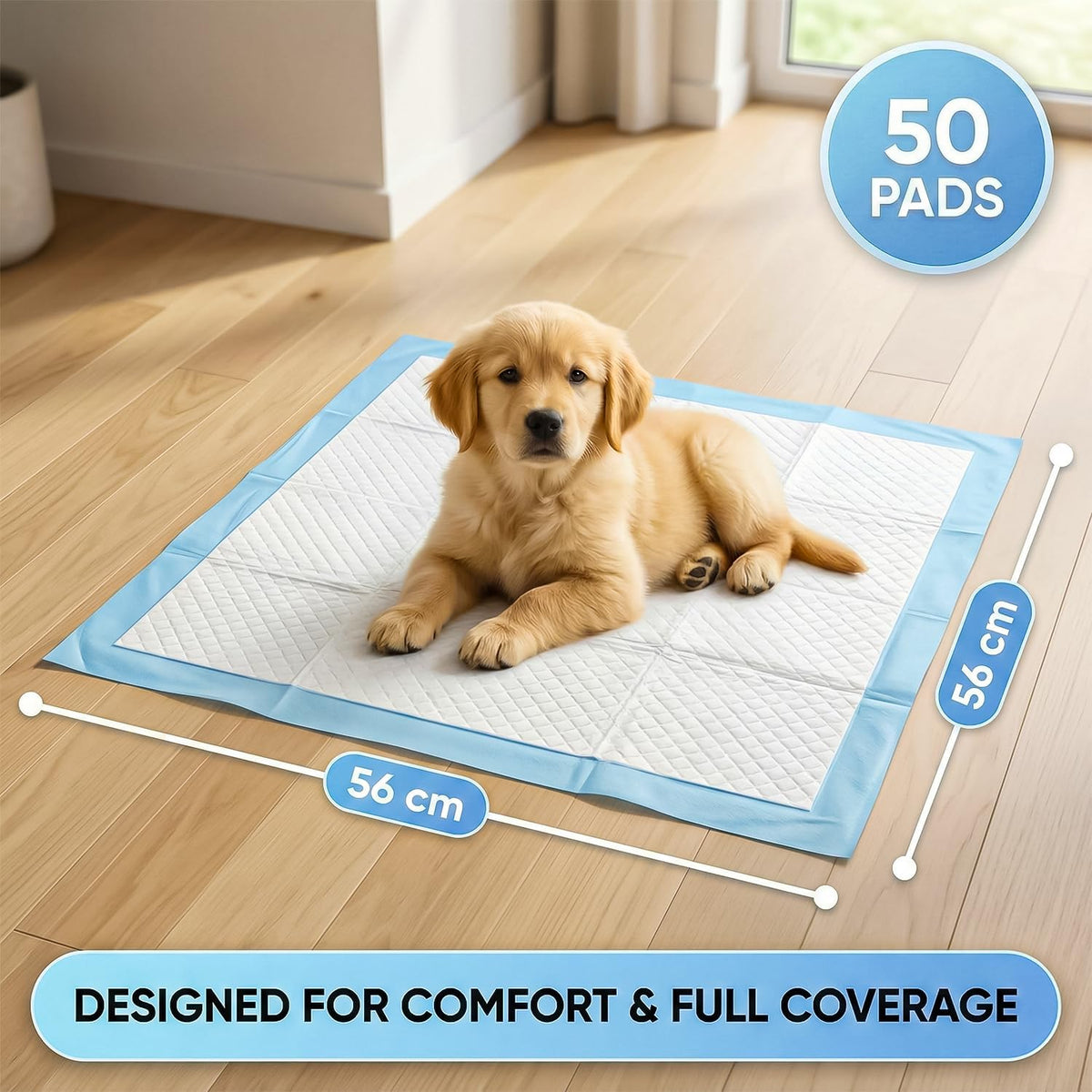 50 Pack Puppy Training Pads – 56x56cm Large Puppy Pads, Ultra-Absorbent & Leak-Proof 5-Layer Design Dog Mats for House Training, Incontinence & Pee Protection