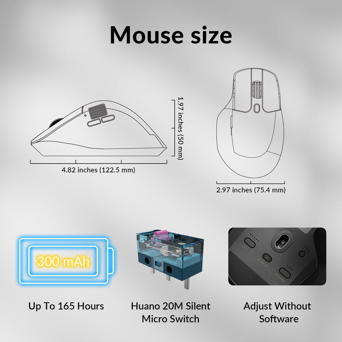 Keychron M6 8000 Hz Silent Wireless Bluetooth 5.3/2.4 GHz/Wired Connection Gaming Mouse, Lightweight Body Programmable PixArt 3950 Sensor (30K DPI / 750 IPS) for Windows Mac Linux - Black