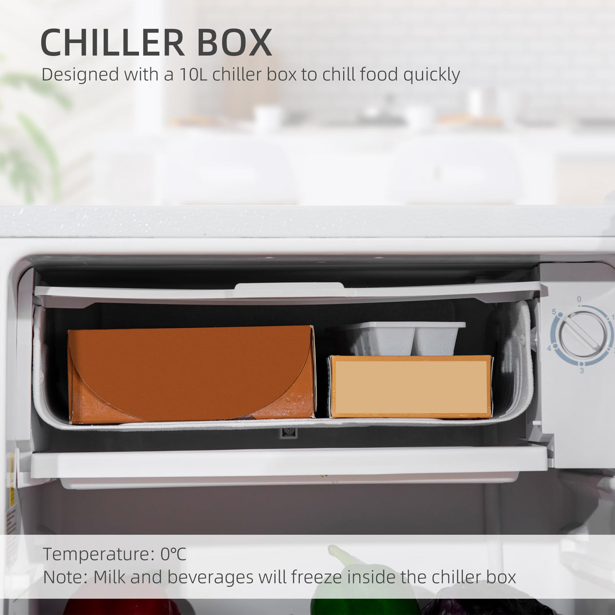 HOMCOM Under Counter Fridge 91L Small Fridge with Chiller Box Silver Tone