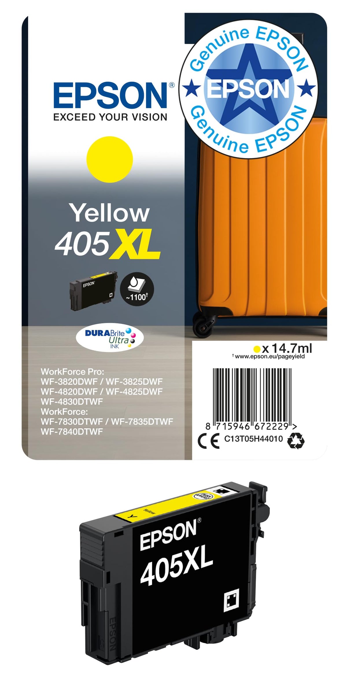 Epson 405 Suitcase Genuine Multipack, 4-colours Ink Cartridges, DURABrite Ultra Ink