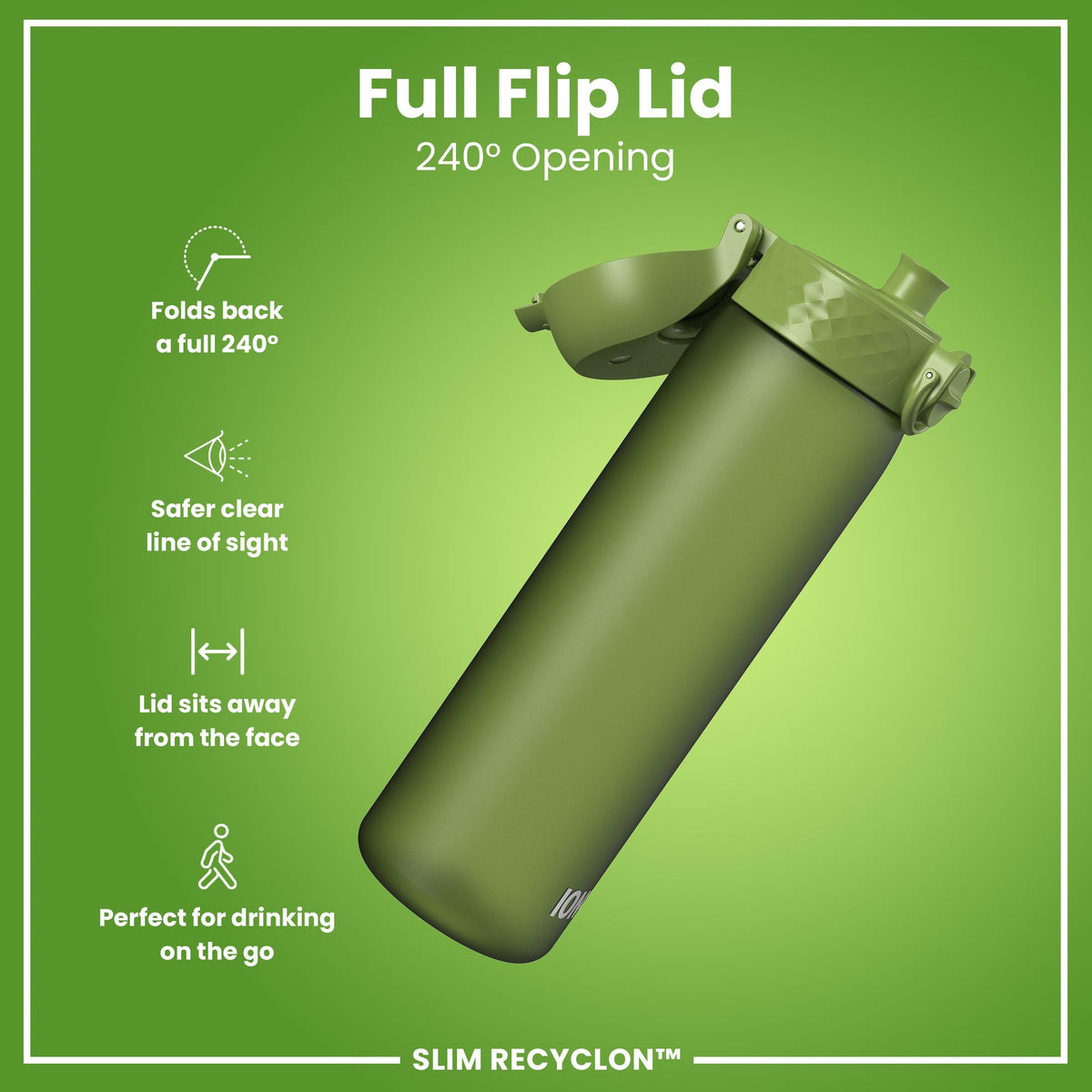 Ion8 Water Bottle, 500 ml/18 oz, Leak Proof, Easy to Open, Secure Lock, Dishwasher Safe, Hygienic Flip Cover, Carry Handle, Fits Cup Holders, Easy Clean, Hot Pink