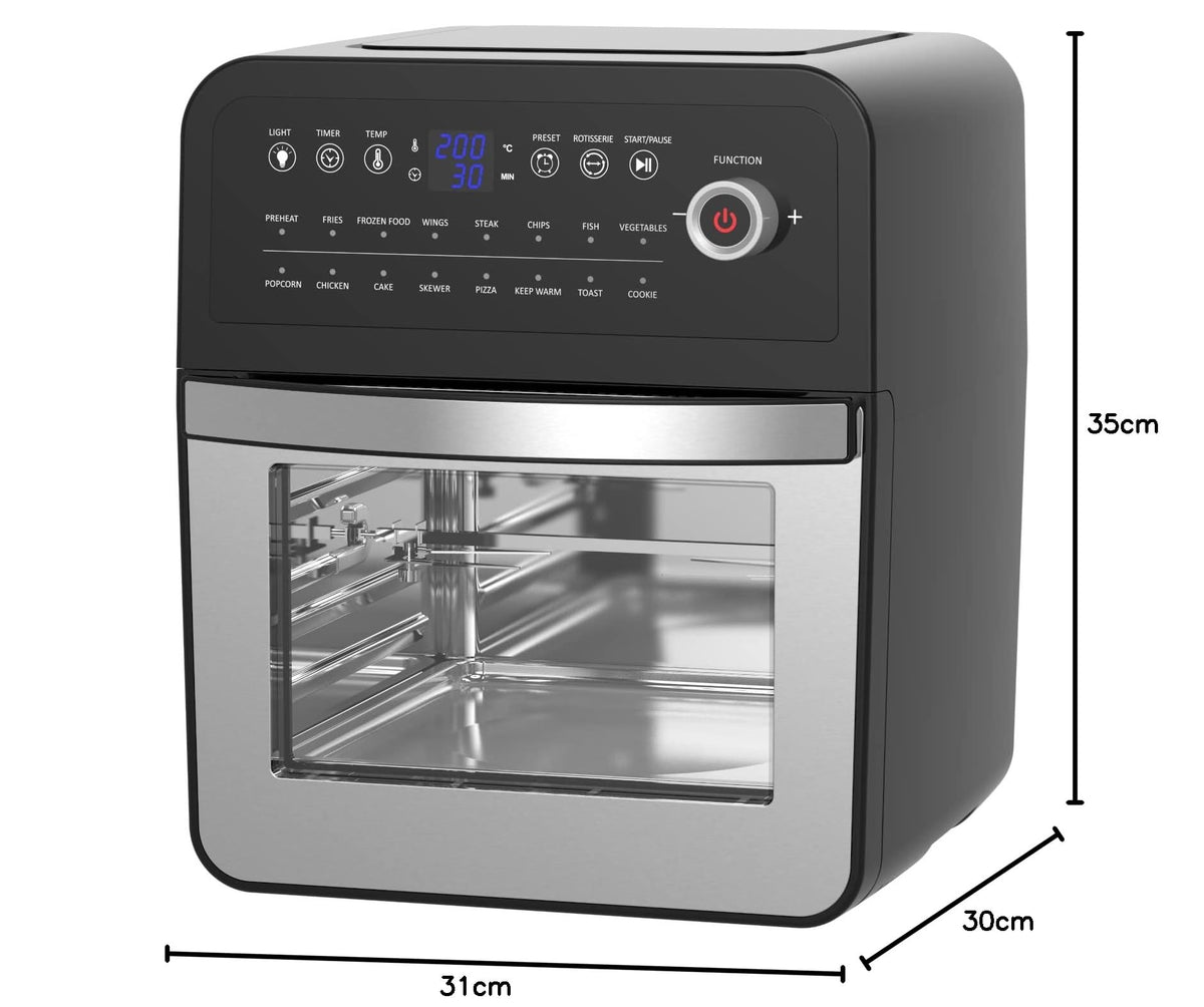 EMtronics Retro Air Fryer Oven Combi, Rotisserie and Grill, Large Family Size 12L with 16 Pre-Set Menus for Oil Free Cooking – Black