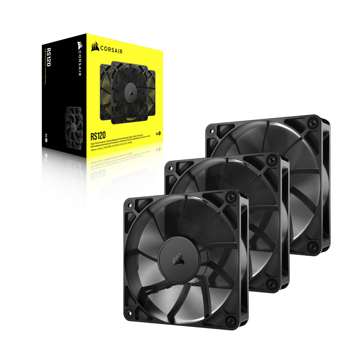 CORSAIR RS120 ARGB 120mm PWM Fans – Daisy-Chain Connection – Low-Noise – Magnetic Dome Bearing – Triple Pack – White