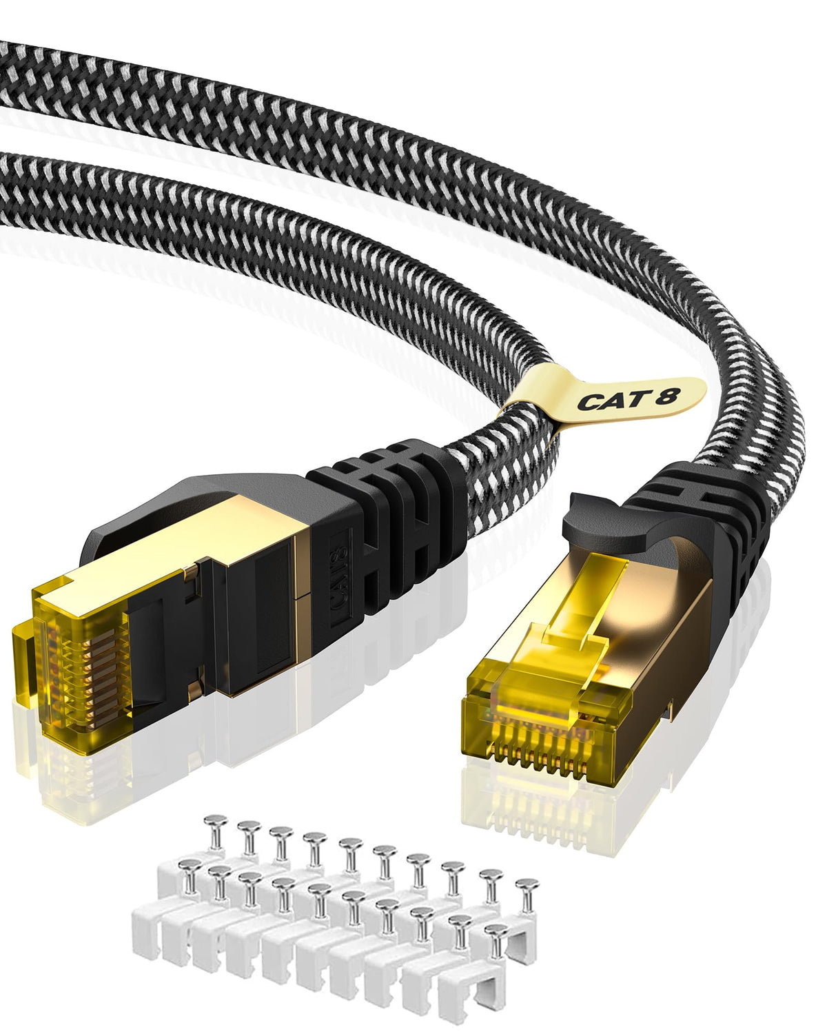 ARISKEEN Cat 8 Ethernet Cable 10M, High-Speed 40Gbps 2000MHz Network Cable Braided Flat Gigabit Rj45 STP Shielded Internet Network Lan Cable Cord for Modem Router PC