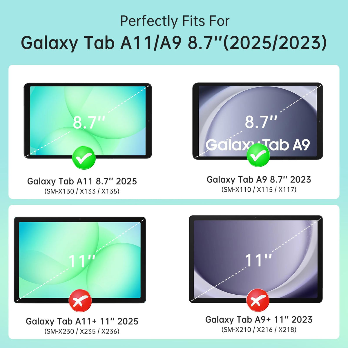 CoBak Case for Samsung Galaxy Tab A11+ Plus 11 Inch 2025/A9+ Plus 2023 - PU Leather Smart Cover with Auto Sleep/Wake for Tab A11+, Translucent Hard Shell, Multi-Viewing Angles, Green Pattern
