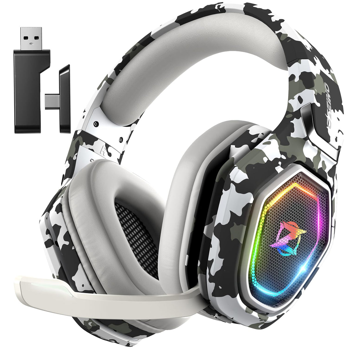 Ozeino Wireless Gaming Headset with Microphone, 2.4G & Type C Transmitter - 40h Battery Life - RGB Lighting Gaming Headphones for Ps5, Ps4, PC, Switch, Phone (Pink)