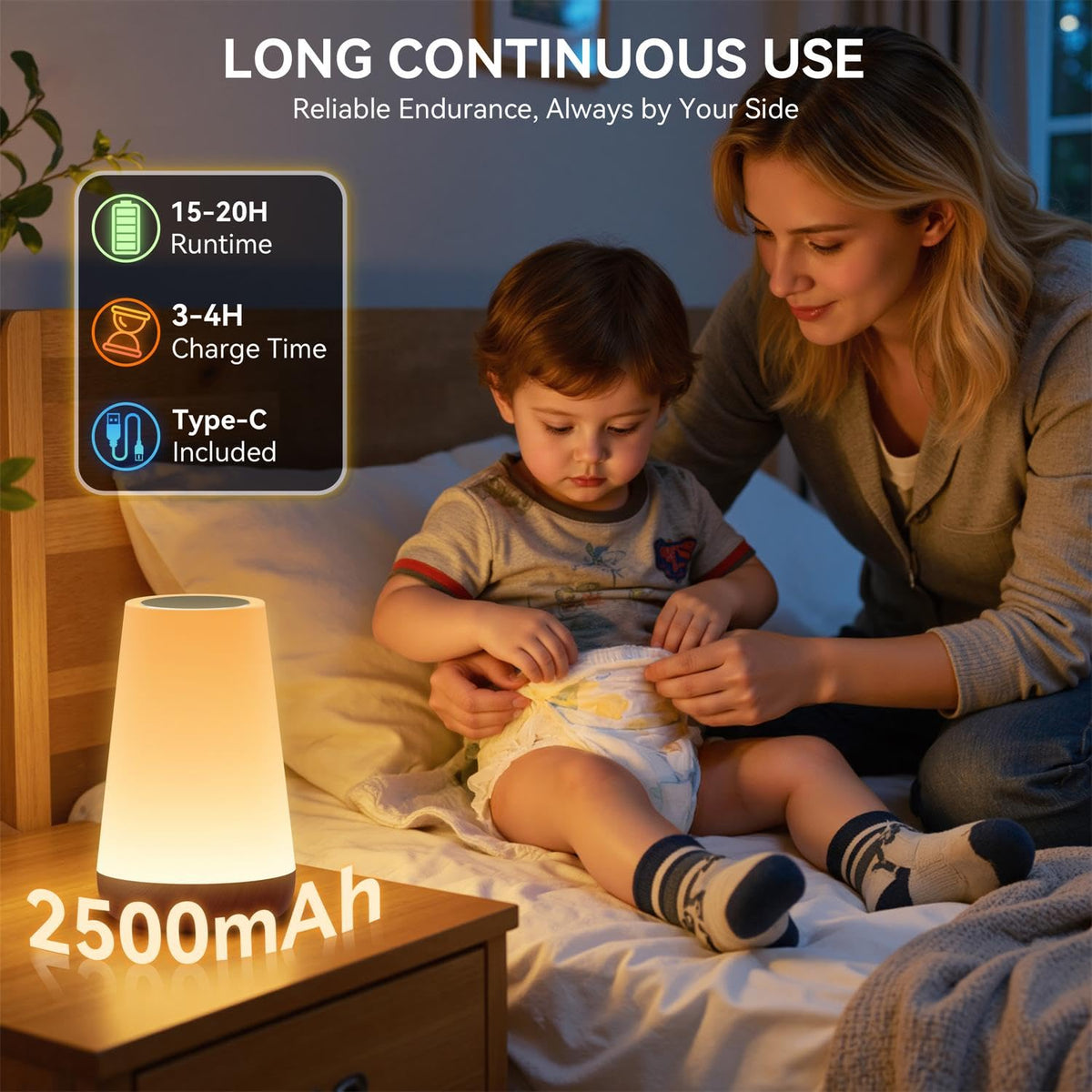 Auxmir Night Light 2 Pack, LED Touch Bedside Table Lamp, 2500mAh Rechargeable Light with RGB Color Changing, Portable Lamp for Children, Kids, Bedroom, Living Room, Camping