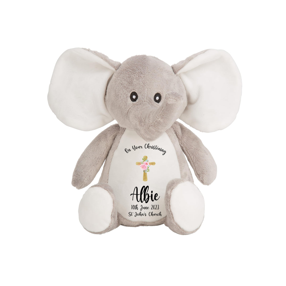 Crafted Memories - Personalised Bunny Rabbit | Custom Name & Date | Christening & Baptism Keepsake | Baby Girl & Boy | Soft Grey, White | Ideal 1st Birthday Present