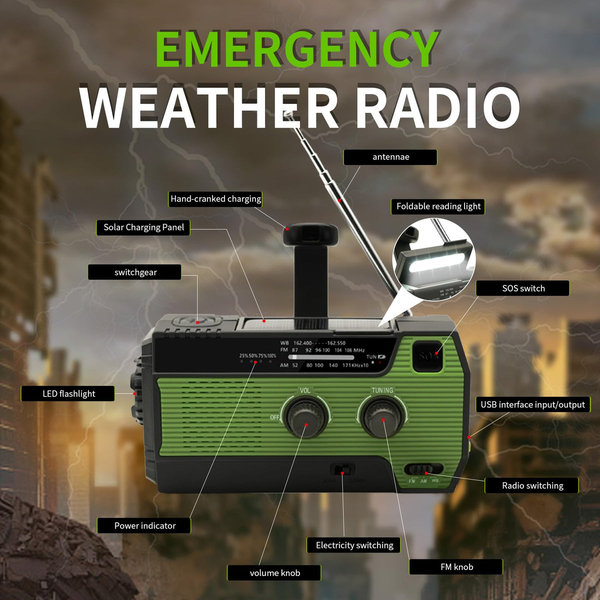 SOLARBABY Wind Up Solar Radio, Emergency Hand Crank Self Powered AM/FM Survival Solar Weather Radio with LED Flashlight,SOS Alarm,2000mAh Emergency Power Bank for Smart Phone (M-Orange)