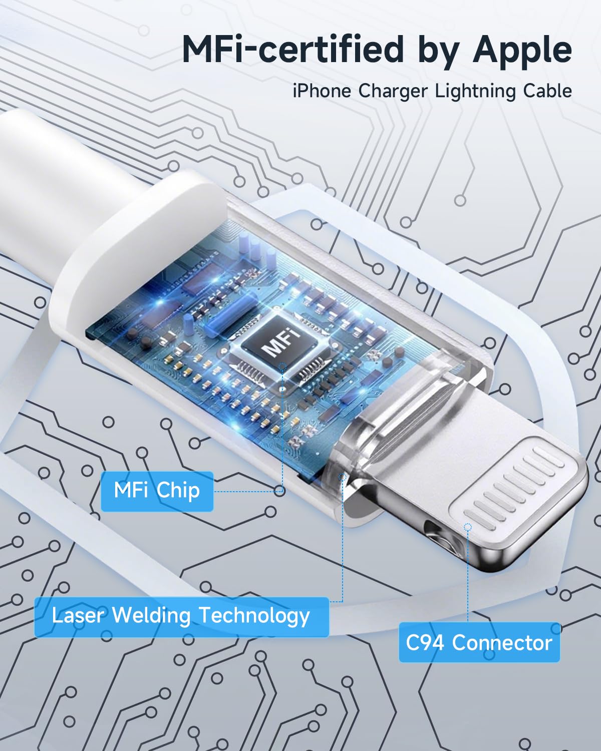 iPhone Charger Cable 2M, [Apple MFi Certified] USB to Lightning Cable 2M
