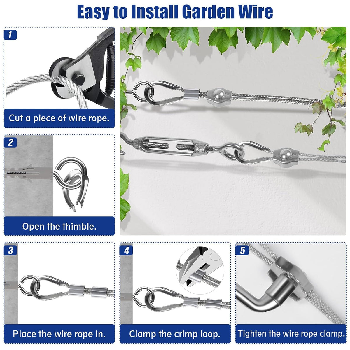 35M 69Pcs Garden Wire for Climbing Plant,Stainless Steel Cable Kit
