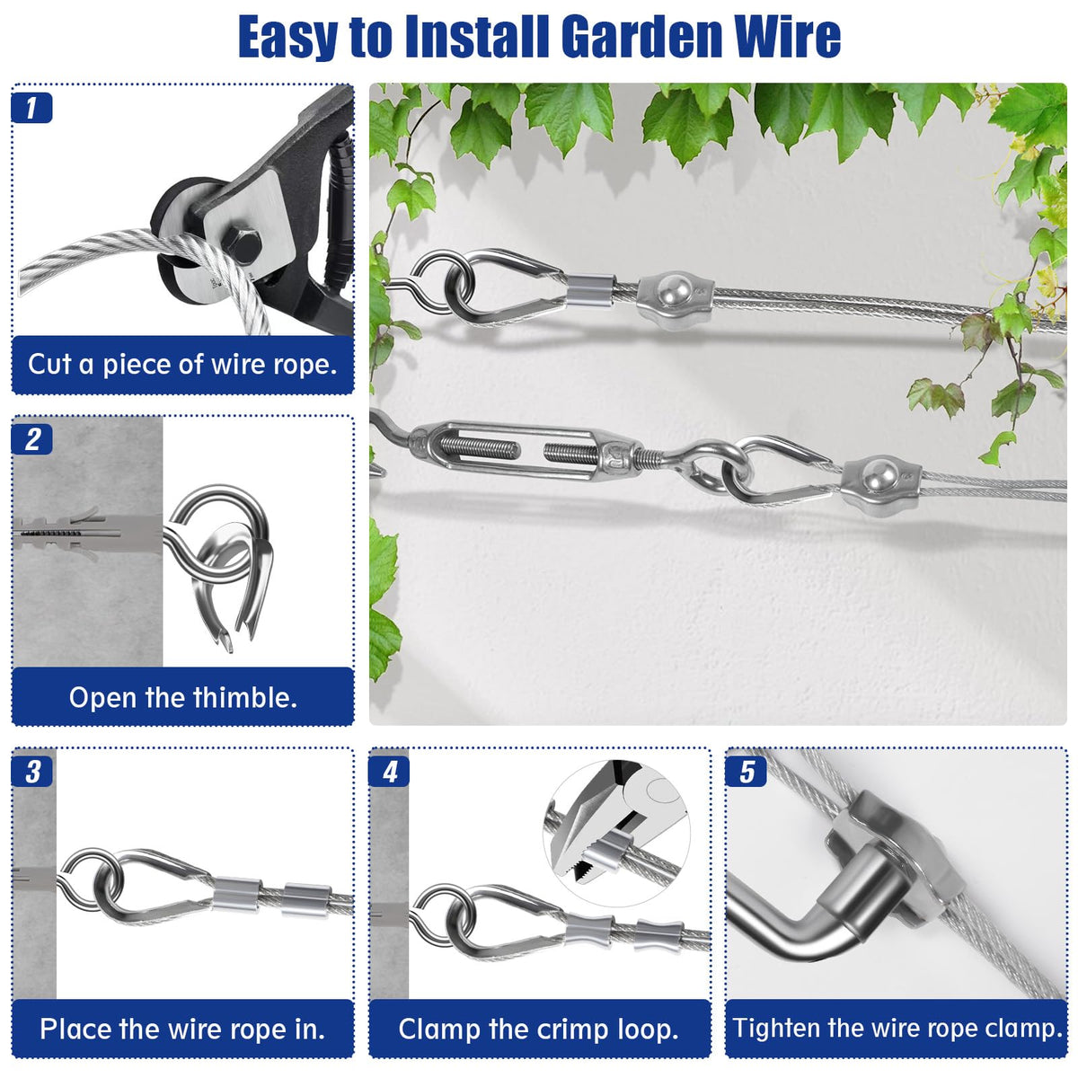 35M 69Pcs Garden Wire for Climbing Plant,Stainless Steel Cable Kit